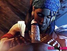 Orc with big cock and muscles gets sucked off by nice ass elf