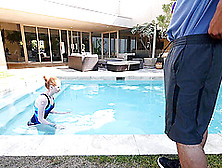 Gorgeous Ginger Girl Lets The Guy Bonk Her Right There By The Pool