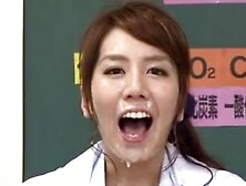 Sexy Asian damsel sucks double cock and gets...