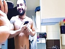 Handsome Inked Guy Flexes Muscles And Plays With His Cock