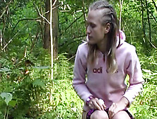 Braided Hair Girl Pisses In The Woods