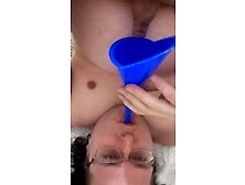 Toilet Slave Drinks Piss From Tap With Funnel