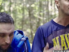 Ripped horny dude Skyy Knox fucks in the forest with his straight friend