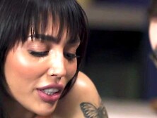 Chubby nerd gets pussy licked by brunette stepsis