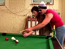 Mature Amateur Brunette Fucked In Hairy Cunt On The Pool Table