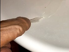 Huge Cock Pervert Sprays Piss And Cum In Sisters Sink.