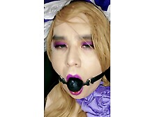 Lisa Crossplayer, masturbating, gagging and puting on chastity cage