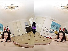 Teen Amelia's shaven pussy under the Christmas tree in VR