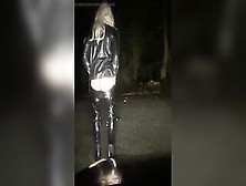 Crossdressing Latex Sissy At Public Parking Lot Risky Flashing