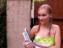 Kinky college floozie Katie Ray allows her gardener to drill her fresh tight booty and cream her beautiful face with his giant t