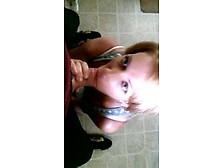 Cute gal giving blowjob, swallows the load.