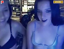 2 brunette stickam girls tease naked on cam and one masturbates her trimmed pussy with a dildo