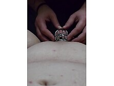 Getting locked back up after 30 minute lunch monitored by Misstress out of my cage!!! Pt2