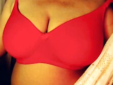 Hot Girl Open Red Bra Nude Sexy Boobs Press