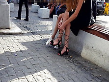 Girls Sexy Crossed Legs,  Feets In Gladiator Sandals