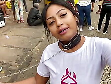 Walking with girls on leashes in downtown Sao Paulo Women on leashes in street exhibitionism hotties on leashes on the street