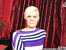 Short-haired German blonde does her first sex casting