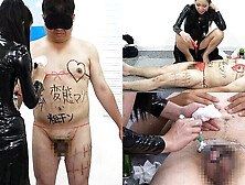 Asian Office Femdom: Boss Shaves Employee's Pubic Hair & Paints Body with Hot Wax