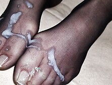 Cum on french Black nylon feet