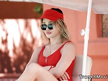 Hot trans lifeguard fucks guest of resort