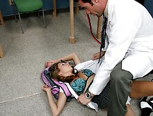 Babe Allyssa Hall opens her tight pussy in the classroom