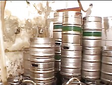 Sweet shaved pussy blonde babe sucks and fucks big cock in storeroom