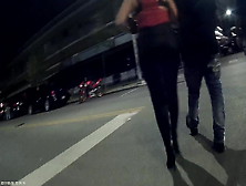 Nice Ass Walking In Leather And Heels