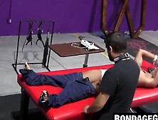 Kaden Roads slaps captive with flogger then plays with cock
