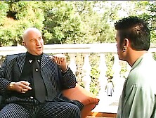 Sexy sluts share one guy's big cock and swallow cum near the pool after fucking