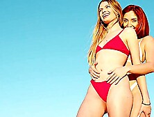 Redhead hottie Red Fox gets banged outdoors by the pool