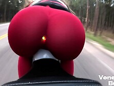 Biker Whore Mounts Motorcycle With LED Light Up Booty Plug - VenessasButt