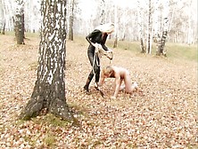Tall blonde teen dominates a guy in the forest (18+)