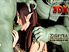 Elf Girl Gangbanged By Two Brutal Goblins.  3D Porn Cartoon