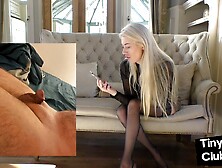 Blonde babe reacts to tiny cocks