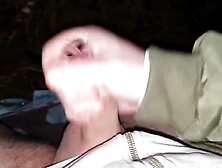 Daddys pierced schlong in the woods.  Loud groaning ejaculation