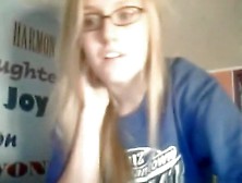 Busty nerdy girl with glasses masturbates and tastes her juice