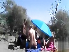 Masturbation party on the sunny beach
