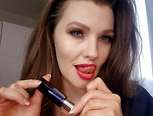 Pink lipstick mouth worship with tongue tease