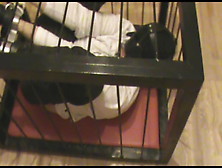 Rigidcuffed Slave In A Cage