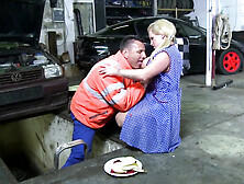 Busty tattooed MILF hardcore garage sex with big tits and big ass