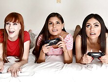 Gamer Skanks Alexa Nova,  Katya Rodriguez & Rose Darling Take Turns Blowing On Step Bro's Prick - BFFS
