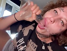 Tatted whore gives rough oral sex until she cries dildo blow