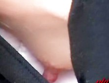 Hot amateur Asian babes in the center of steamy downblouse video