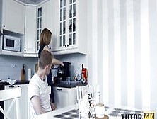 TUTOR4K.  Rich boy covers tutor's face with whipped cream and gives dick