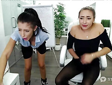 Office girls get eye rolling orgasms from vibes - Big breast