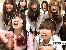 Subtitled CFNM Japanese schoolgirls harem masturbation