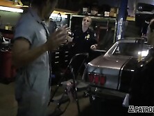 Mechanic shop owner gets his tool polished by horny female cops