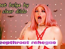 Throat bulge by long clear double headed dildo