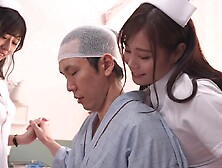 Slutty Jaoanese nurses are sharing patient's prick in a 3some