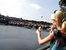 Katerina Sz.  in amateur hot girl gives a handjob in nature